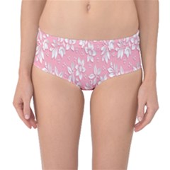 Pink Texture With White Flowers, Pink Floral Background Mid-waist Bikini Bottoms by nateshop