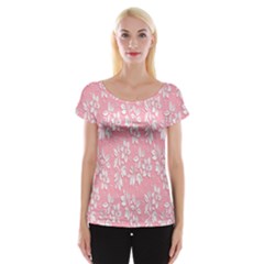 Pink Texture With White Flowers, Pink Floral Background Cap Sleeve Top by nateshop