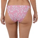 Pink Texture With White Flowers, Pink Floral Background Band Bikini Bottoms View2