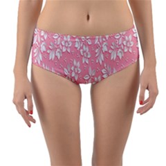 Pink Texture With White Flowers, Pink Floral Background Reversible Mid-waist Bikini Bottoms by nateshop