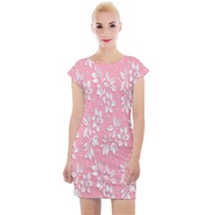 Pink Texture With White Flowers, Pink Floral Background Cap Sleeve Bodycon Dress by nateshop