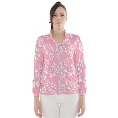 Pink Texture With White Flowers, Pink Floral Background Women s Windbreaker by nateshop