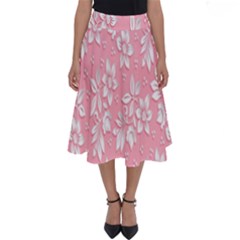 Pink Texture With White Flowers, Pink Floral Background Perfect Length Midi Skirt by nateshop