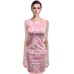 Pink Texture With White Flowers, Pink Floral Background Classic Sleeveless Midi Dress by nateshop