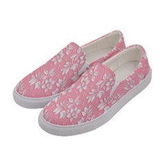 Pink Texture With White Flowers, Pink Floral Background Women s Canvas Slip Ons by nateshop