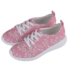 Pink Texture With White Flowers, Pink Floral Background Women s Lightweight Sports Shoes by nateshop