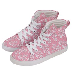 Pink Texture With White Flowers, Pink Floral Background Men s Hi-top Skate Sneakers by nateshop