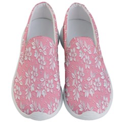 Pink Texture With White Flowers, Pink Floral Background Men s Lightweight Slip Ons by nateshop