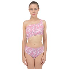 Pink Texture With White Flowers, Pink Floral Background Spliced Up Two Piece Swimsuit by nateshop