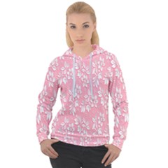 Pink Texture With White Flowers, Pink Floral Background Women s Overhead Hoodie by nateshop