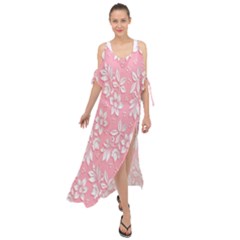 Pink Texture With White Flowers, Pink Floral Background Maxi Chiffon Cover Up Dress by nateshop