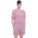 Pink Texture With White Flowers, Pink Floral Background Men s Mesh T-Shirt and Shorts Set View1