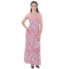 Pink Texture With White Flowers, Pink Floral Background Sleeveless Velour Maxi Dress by nateshop