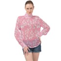 Pink Texture With White Flowers, Pink Floral Background High Neck Long Sleeve Chiffon Top View1