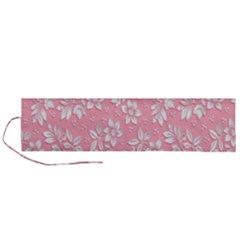 Pink Texture With White Flowers, Pink Floral Background Roll Up Canvas Pencil Holder (l)