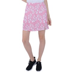 Pink Texture With White Flowers, Pink Floral Background Tennis Skirt by nateshop