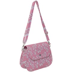 Pink Texture With White Flowers, Pink Floral Background Saddle Handbag by nateshop