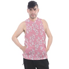 Pink Texture With White Flowers, Pink Floral Background Men s Sleeveless Hoodie by nateshop