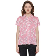 Pink Texture With White Flowers, Pink Floral Background Short Sleeve Pocket Shirt by nateshop