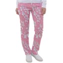 Pink Texture With White Flowers, Pink Floral Background Women s Casual Pants View1