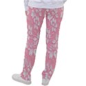 Pink Texture With White Flowers, Pink Floral Background Women s Casual Pants View2