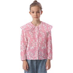 Pink Texture With White Flowers, Pink Floral Background Kids  Peter Pan Collar Blouse by nateshop