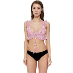 Pink Texture With White Flowers, Pink Floral Background Low Cut Ruffle Edge Bikini Top by nateshop