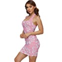 Pink Texture With White Flowers, Pink Floral Background Sleeveless Wide Square Neckline Ruched Bodycon Dress View2