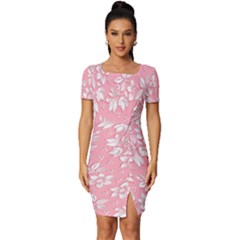 Pink Texture With White Flowers, Pink Floral Background Fitted Knot Split End Bodycon Dress by nateshop