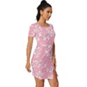 Pink Texture With White Flowers, Pink Floral Background Fitted Knot Split End Bodycon Dress View3