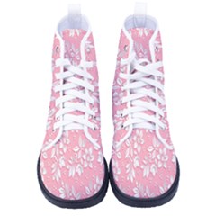 Pink Texture With White Flowers, Pink Floral Background Women s High-top Canvas Sneakers by nateshop