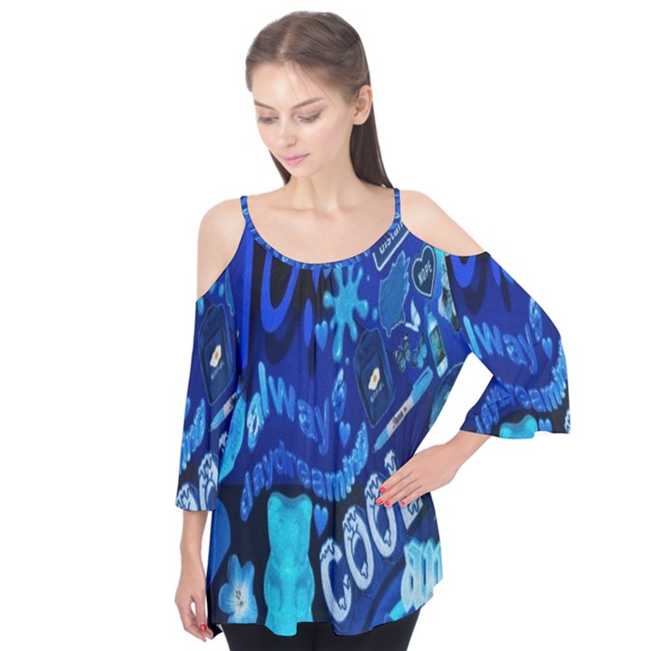 Really Cool Blue, Unique Blue Flutter Sleeve T-Shirt 