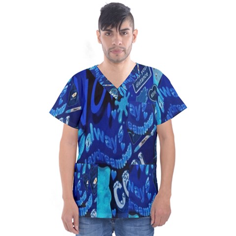 Really Cool Blue, Unique Blue Men s V-neck Scrub Top by nateshop