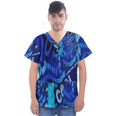 Really Cool Blue, Unique Blue Men s V-neck Scrub Top