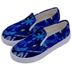 Really Cool Blue, Unique Blue Kids  Canvas Slip Ons by nateshop