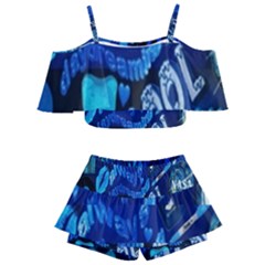 Really Cool Blue, Unique Blue Kids  Off Shoulder Skirt Bikini by nateshop