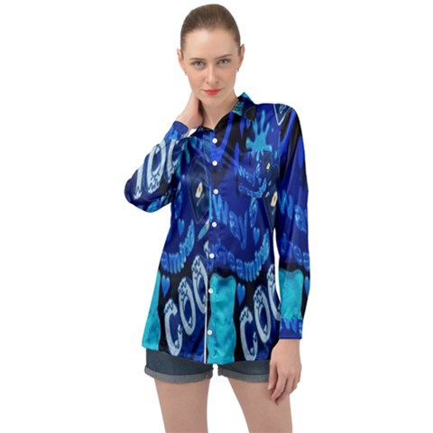 Really Cool Blue, Unique Blue Long Sleeve Satin Shirt by nateshop