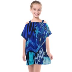 Really Cool Blue, Unique Blue Kids  One Piece Chiffon Dress by nateshop