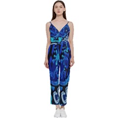 Really Cool Blue, Unique Blue V-neck Camisole Jumpsuit by nateshop