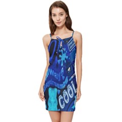 Really Cool Blue, Unique Blue Summer Tie Front Dress by nateshop