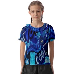 Really Cool Blue, Unique Blue Kids  Frill Chiffon Blouse