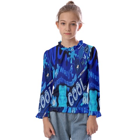 Really Cool Blue, Unique Blue Kids  Frill Detail T-shirt by nateshop