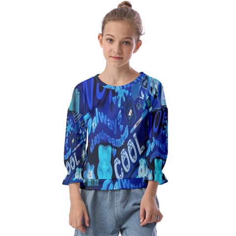 Really Cool Blue, Unique Blue Kids  Cuff Sleeve Top by nateshop