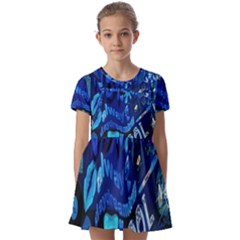 Really Cool Blue, Unique Blue Kids  Short Sleeve Pinafore Style Dress by nateshop