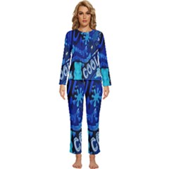 Really Cool Blue, Unique Blue Womens  Long Sleeve Lightweight Pajamas Set by nateshop