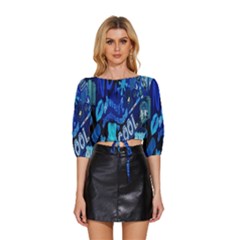 Really Cool Blue, Unique Blue Mid Sleeve Drawstring Hem Top by nateshop