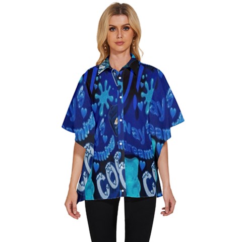 Really Cool Blue, Unique Blue Women s Batwing Button Up Shirt by nateshop