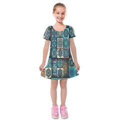 Texture, Pattern, Abstract, Colorful, Digital Art Kids  Short Sleeve Velvet Dress by nateshop