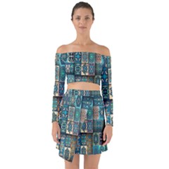 Texture, Pattern, Abstract, Colorful, Digital Art Off Shoulder Top With Skirt Set by nateshop