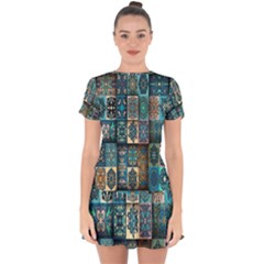 Texture, Pattern, Abstract, Colorful, Digital Art Drop Hem Mini Chiffon Dress by nateshop